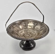 Vintage Amston Art Deco Sterling Silver Top Handle Basket with Repousse Pattern