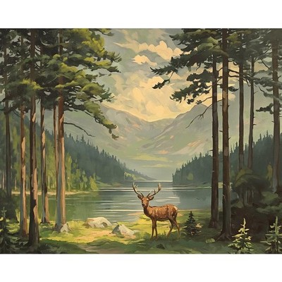 Paint by Numbers for Adults Beginner, Elk in Forest Acrylic Easy Paint by Number