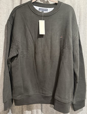 Tommy Hilfiger Black Crewneck Sweatshirt Mens Flag Logo Pullover Size Large NWT