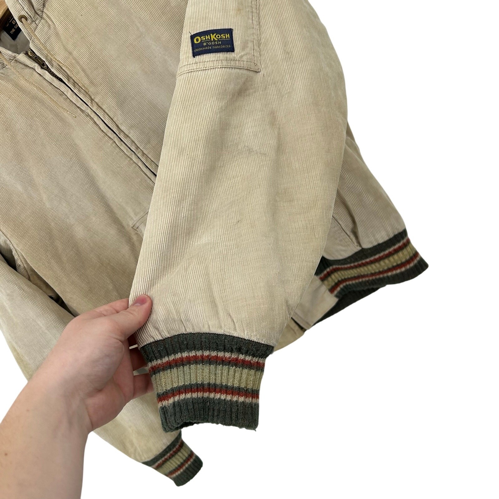 VTG 70s Men's Cream Corduroy OshKosh B'Gosh Quilt Lined Varsity Chore Jacket XL image 8