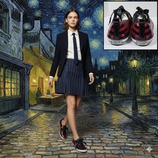 Coach Willa Sequin Plaid Sneakers Red Navy Gold Q1760 Womens 11B Ribbon Laces