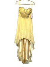 Mac Duggal Beaded Ruffle High Low Yellow Gown in Lemon Yellow Size 6