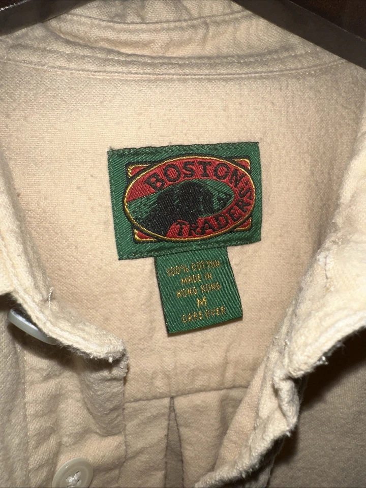 Vintage Boston Traders Chamois Flannel Sz MED Solid Peach Cream Manila EUC! 90s - Image 2 of 4