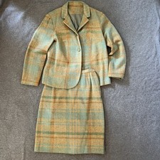 Vintage Personal Skirt Suit, Brown-Green, 100 Wool, Size S