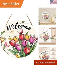 Spring Summer Welcome Sign for Front Door Decor Spring Flower Wall Hanging Si...