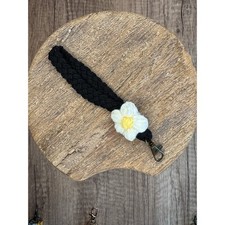 Macrame Daisy Wristlet Strap Flower Keychain  Black White Purse Charm FAST SHIP