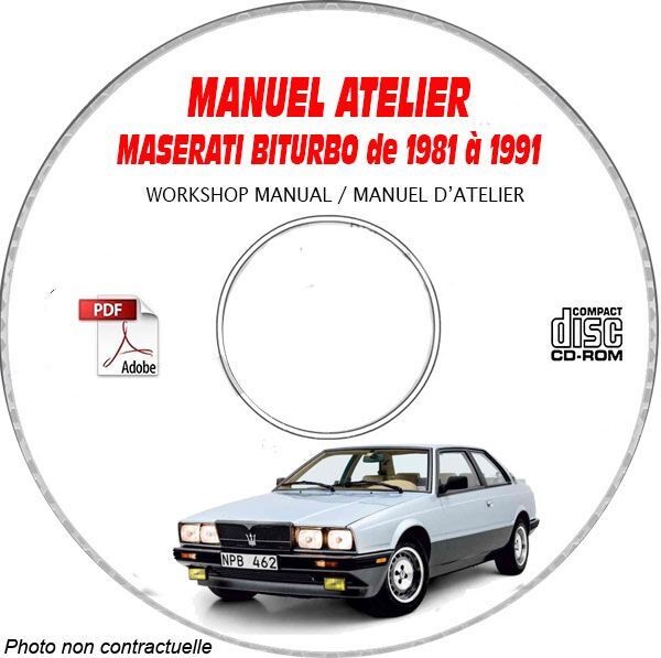 Manuel d'atelier Maserati Biturbo 1981-1991 sur CD-ROM en anglais pour entretien technique
