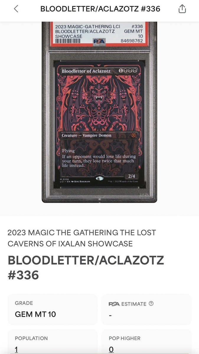 PSA 10 BLOODLETTER OF ACLAZOTZ (BORDERLESS) Ixalan - Pop 1 PSA 10 BLOODLETTER OF ACLAZOTZ (BORDERLESS) Ixalan - Pop 1