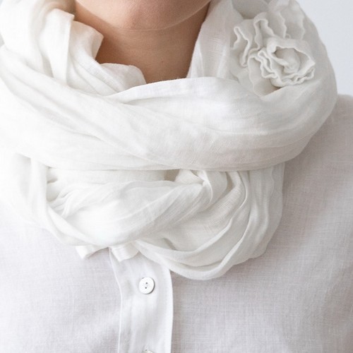 big white 100 % flax linen scarf organic softened shawl - Picture 4 of 7