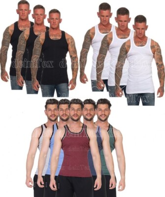 2/4/6 Stück Herren Unterhemd Men Shirt Weiss+Schwarz+Blau+Melange S/5 bis 6XL/13