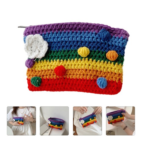3 Count Rainbow Coin Purse Knitted Wallet Change Bag - Picture 11 of 12