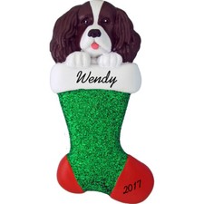 Personalized Christmas Ornament - Spaniel Dog in Stocking