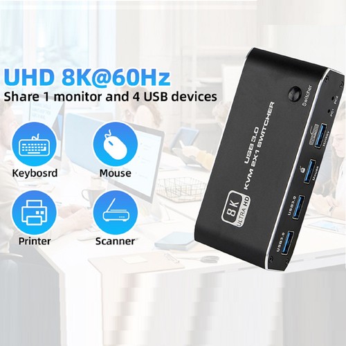 HDMI 2.1 KVM Switch 2X1 4K 120Hz 8K 4 Port USB 3.0 KVM Switcher with Hotkey - Picture 6 of 15