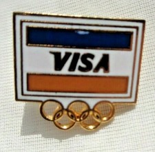 Vintage VISA Credit Card Olympics Gold Tone & Enameled Pinback 3/4 inch Used