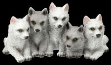 Wolf Figure - Five Cute Polar Wolf Puppies - Cute Wildlife Decoration