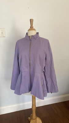 Iman Jacket Womens Medium Purple Peplum Flare High Neck Career Blazer