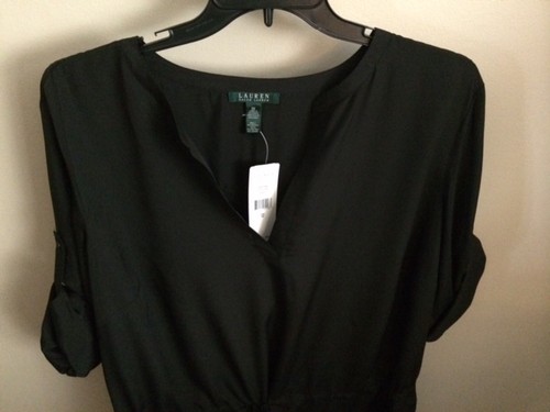 NWT~RALPH LAUREN PLUS~BLACK V-NECK ROLL SLEEVE TUNIC SHIRT/TOP~SIZE 2X~NEW - Picture 2 of 2