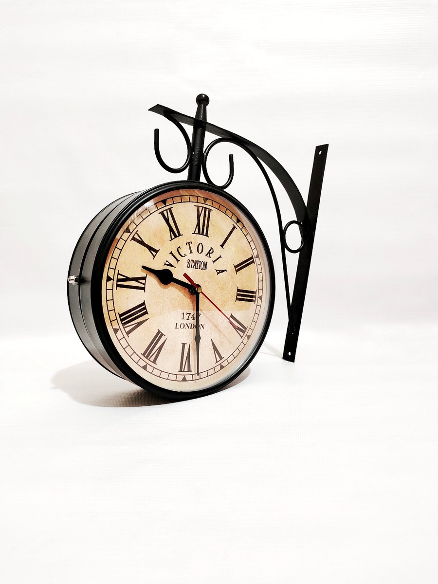 SHZICMY Vintage retro wandklok stationsklok, dubbelzijdige