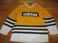 Camiseta deportiva de hockey de malla vintage Adidas etiqueta negra "La marca con 3 rayas" (LG)