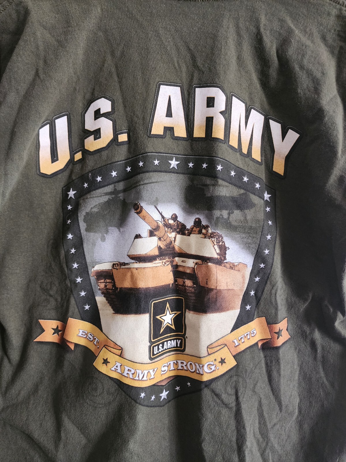 US Army Shirt Men Large Green Front Back Graphic Army… - Gem