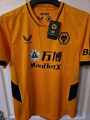 AUTHENTIC WOLVES 2021-22 HOME FOOTBALL SHIRT SIZE M ADULT CASTORE  BNWT