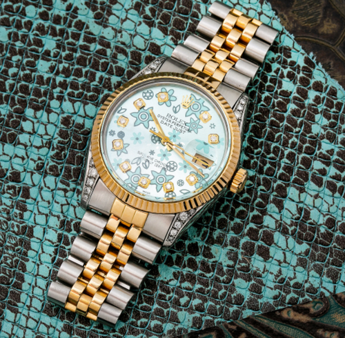 ROLEX DATEJUST 36MM WATCH 1601 FLOWER 