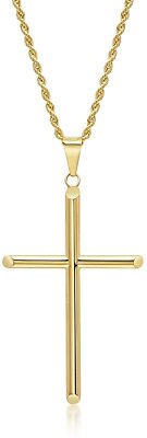 24K Gold Seil Kette Stil Kreuz Anhänger Halskette massiver Verschluss für Männer, Frauen, Jugendliche