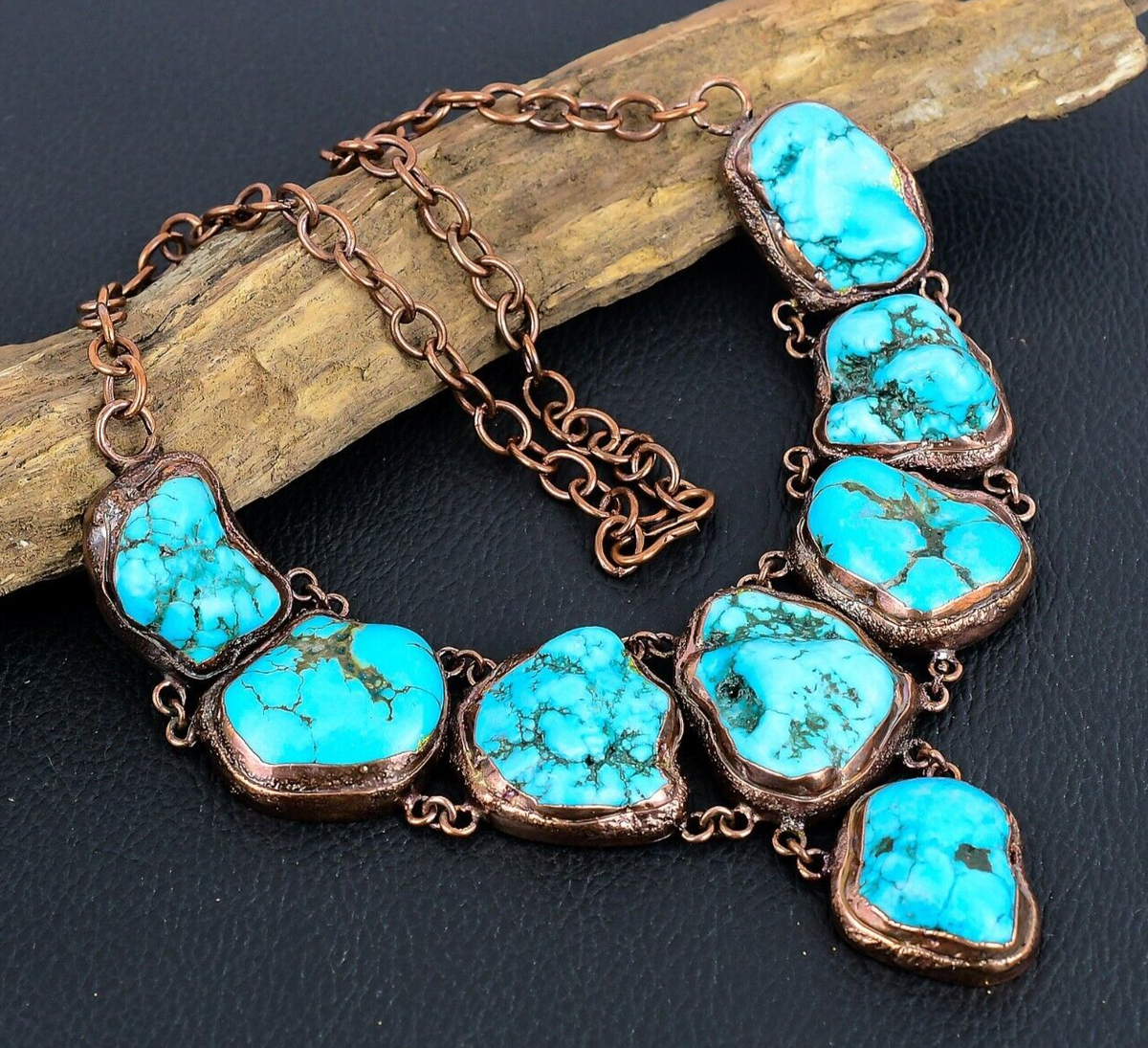 Gorgeous Turquoise Gemstone Copper Electroformed Adjustable Necklace For  Women