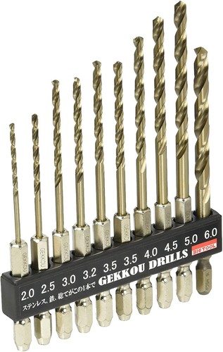 BIC TOOL 1/4" SHANK GEKKOU DRILL 10 SIZE SET (2.0~6.0mm) 6GK10P MADE IN JAPAN - Picture 2 of 2