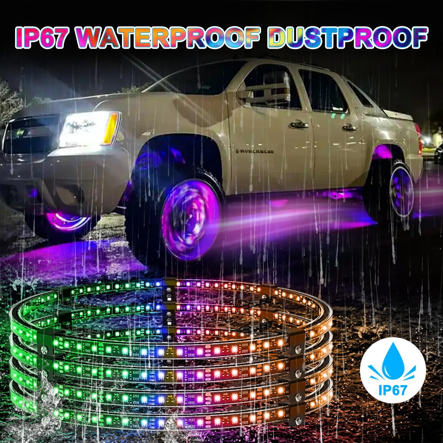 15'' RGB Wheel LED Light For Truck Ring Rim Lights Brake & Turn Signal Bluetooth