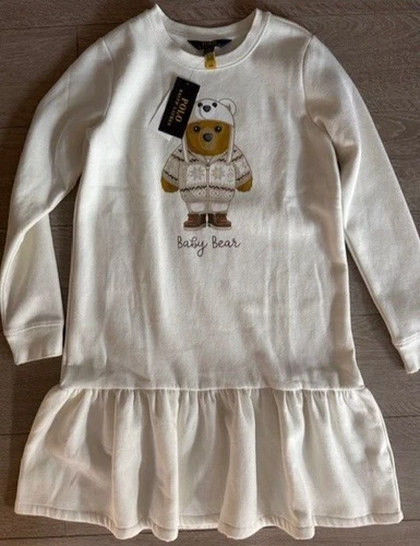 NWT Polo Ralph Lauren Girls size XL 16 Bear Long Sleeve Fleece Sweatshirt Dress