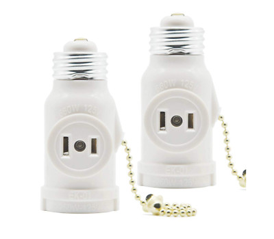 Light Bulb Socket To Plug Adapter With Switch Base, 2 AC Outlet, E26 LED White