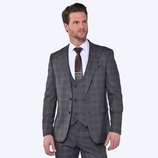 Mens Suits CB Jason Tailored Slim Fit Contrast Check 3 Piece Suit Wedding Party