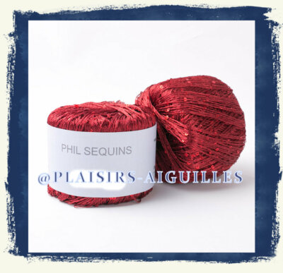 Lot De 5 Pelotes Phil Sequins Bordeaux - Fil Fantaisie Brillant Polyester - Neuf Pour Tricot Ou Crochet