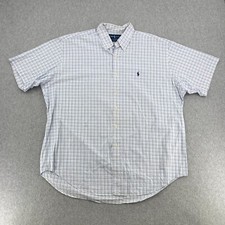 Polo Ralph Lauren Shirt Men XL White Blue Plaid Short Sleeve Classic Button Down
