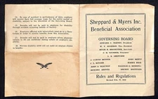 Sheppard & Meyers Inc. Beneficial Rules & Regulations Single Folded Sheet 1929