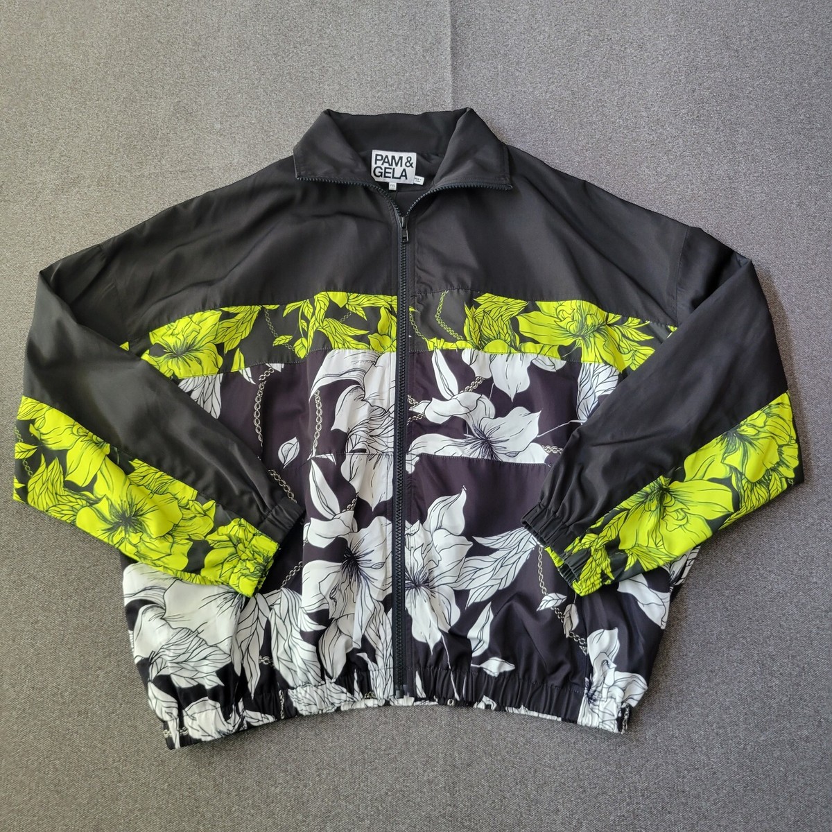 Pam Gela Jacket P/S Black Yellow Floral Poppy Color Block