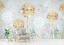 3D Golden White Dandelion Wallpaper Wall Mural Removable Self-adhesive Sticker23