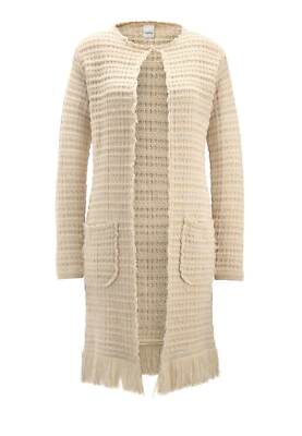 Heine Damen Strickmantel mit Fransen, beige