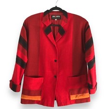 Skorpi Size Small Blazer Red Orange Black Cotton Vintage Lagenlook Artsy Unique