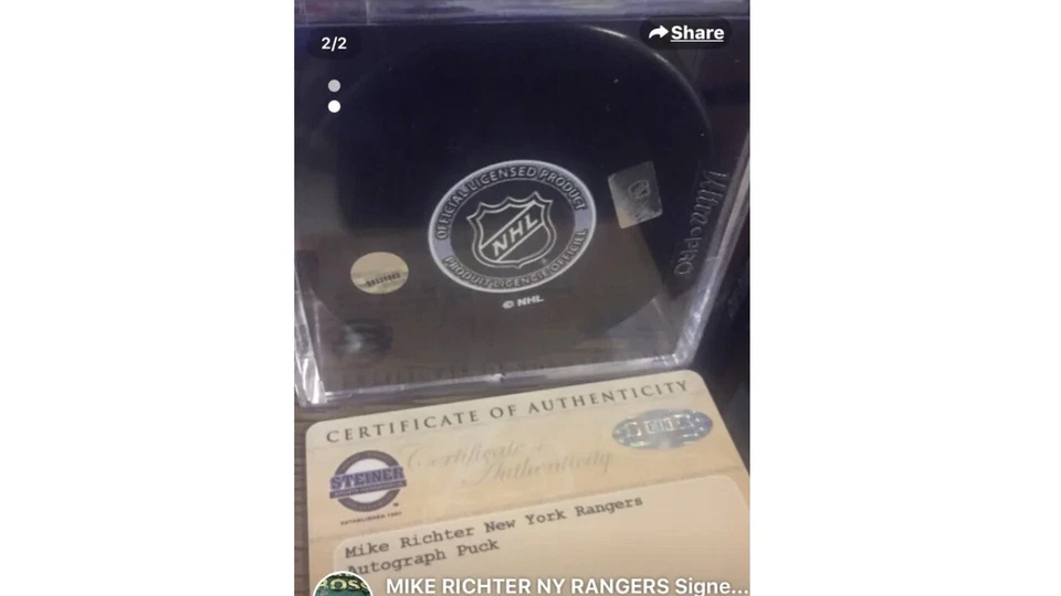 New York Rangers Puck Mike Richter Signed NHL Steiner Sports Authentication - Image 2 of 2