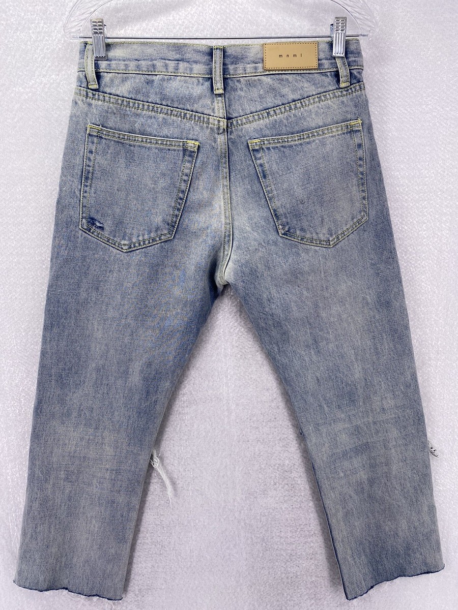 mnmlデニム　サイズ30 ダメージデニム　　uk us MNML Men's Size 30 Distressed Blue Denim Straight Leg Button