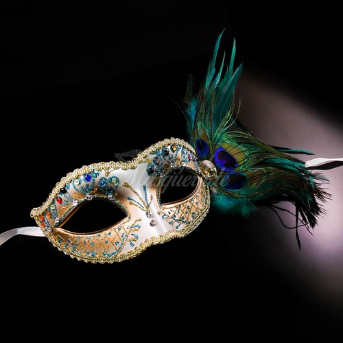 Peacock Feathers Collection Venetian Mardi Gras Masquerade Mask (17 Selections) - Picture 3 of 71