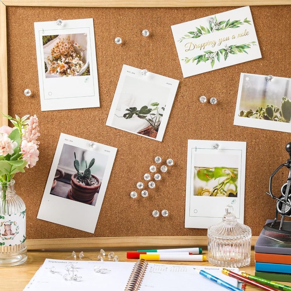 100PCS Clear Diamond Map Tacks Crystal Decorative Thumb Tacks Cork