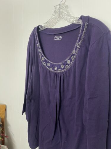 St. John’s Bay 3X Purple 3/4 Sleeve Cotton Stretchy Knit Top Beaded - Picture 3 of 5