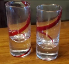 2 Swirline Tavern Glasses, Ruby Red Pier 1 Large Shot Glasses holds 2 oz. each