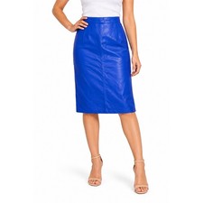 Hugo Buscati Milano Cobalt Blue Leather Pencil Skirt Vintage Made in USA Size 4
