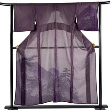 JAPANESE KIMONO HOMONGI Dark purple 152.5cm 5 ft 0 in PURE SILK AA9318