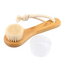 Facial Cleansing Brush, Natural Horsehair Exfoliator Face & Body Brush Wooden 