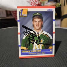 Autographed Signed Derian Hatcher 1990-91 Score Hockey Rookie Card #430